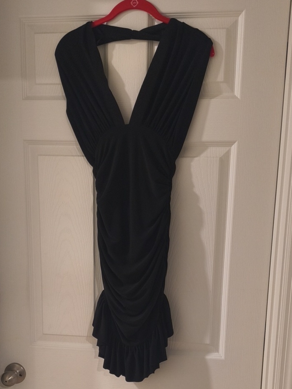 Norma Kamali Black Backless Ruched V-Neck Dress